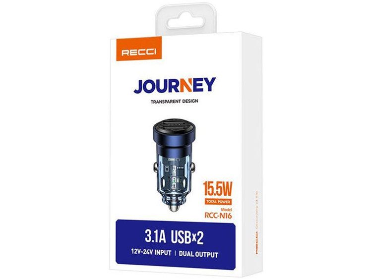 شارژر فندکی یو اس بی 15.5 وات رسی Recci 15.5W Dual Ports Car