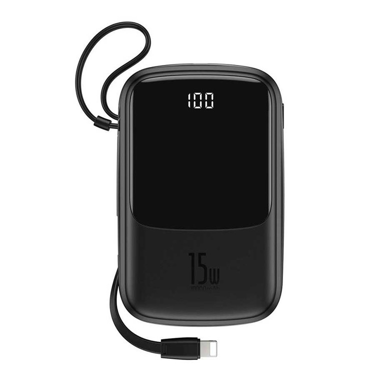 پاوربانک بیسوس مدل Qpow PPQD-B01 15W ظرفیت 10000mAH همراه کابل متصل لایتنینگ