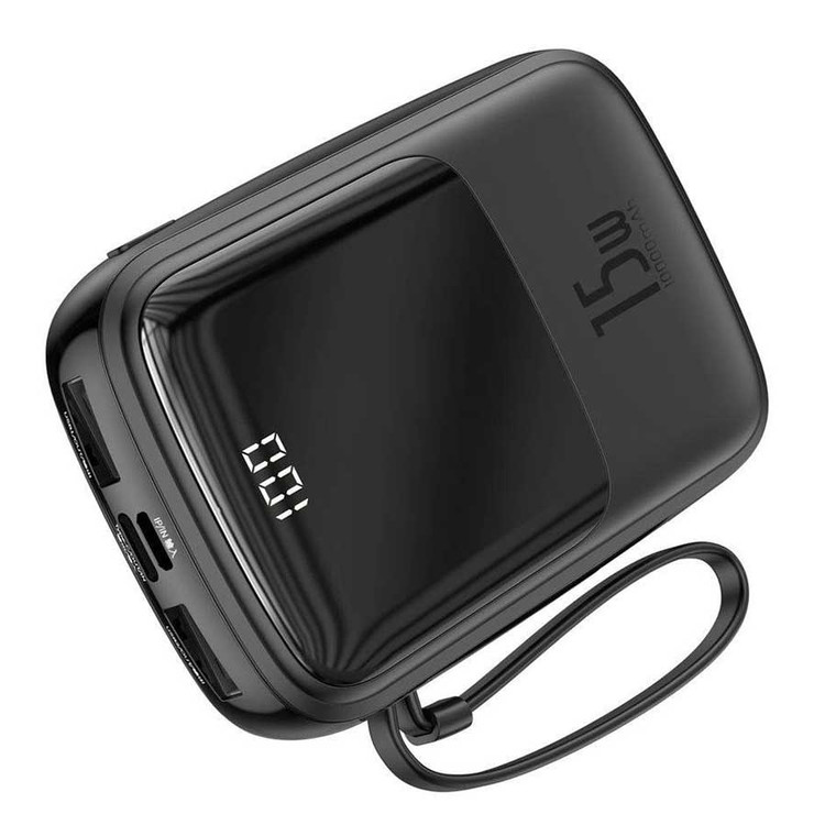 پاوربانک بیسوس مدل Qpow PPQD-B01 15W ظرفیت 10000mAH همراه کابل متصل لایتنینگ
