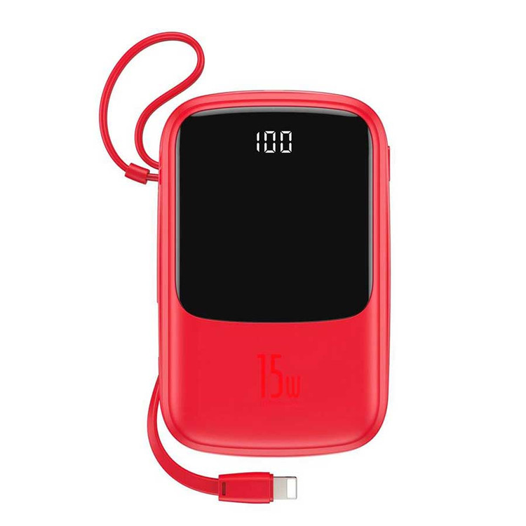 پاوربانک بیسوس مدل Qpow PPQD-B01 15W ظرفیت 10000mAH همراه کابل متصل لایتنینگ