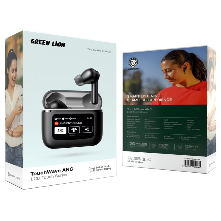 ایرپاد Green Lion TouchWave ANC LCD Touch Screen Earbuds دارای صفحه نمایش لمسی