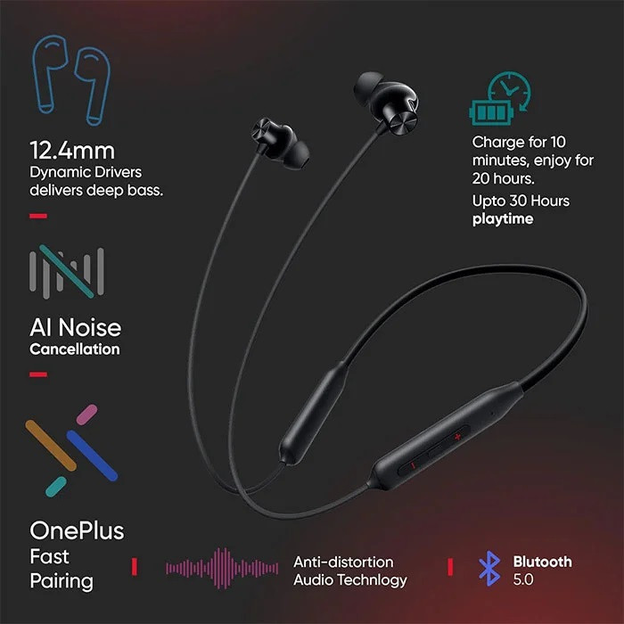 هندزفری گردنی بلوتوثی وان پلاس مدل Bullets Wireless Z2
