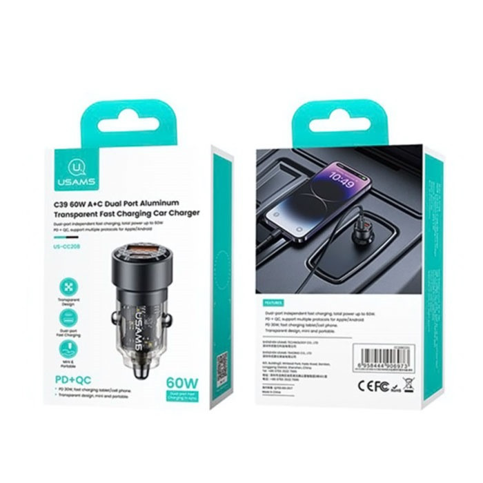 شارژر فندکی یوسمز USAMS-CC208 C39 60W A+C