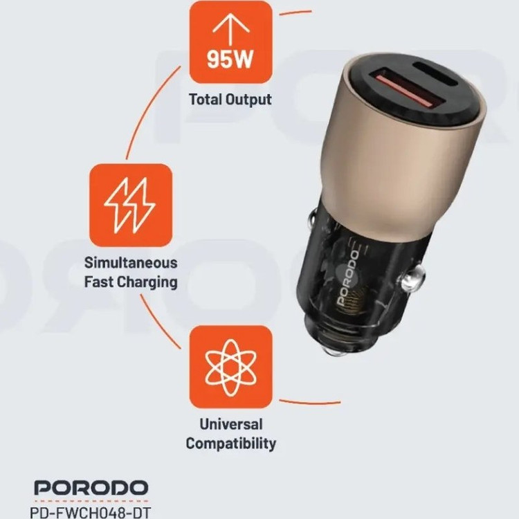 شارژر فندکی 95W شفاف Porodo PD-FWCH048
