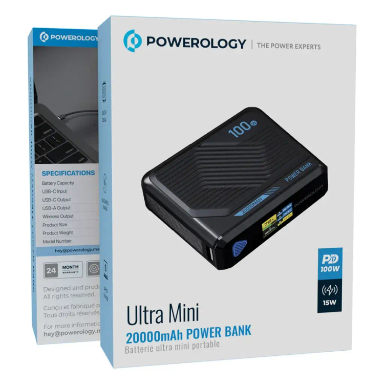 پاوربانک پاورولوژی مدل Ultra Mini ظرفیت ۲۰ هزار میلیآمپر ساعت مگ سیف