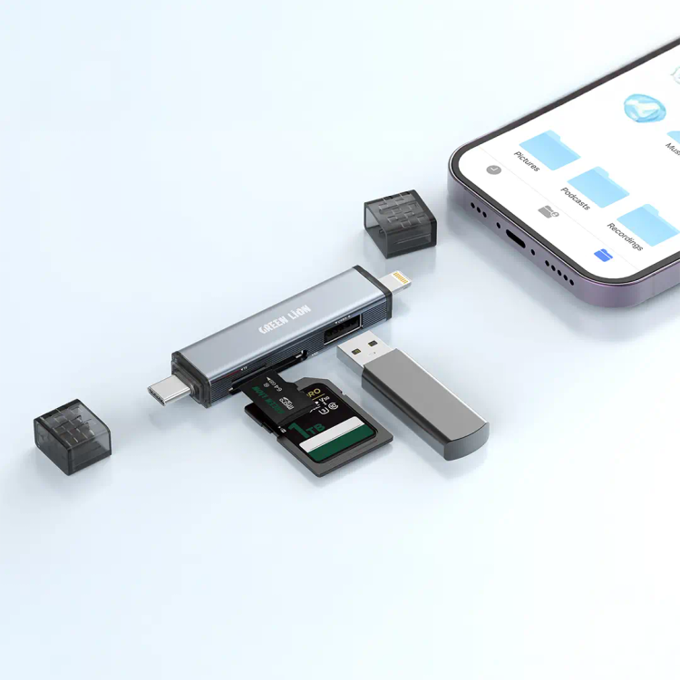 رم ریدر 3در1 با قابلیت اتصال USB-C و لایتنینگ گرین
