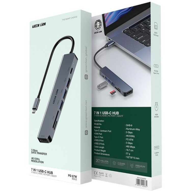 هاب تایپ سی 7 کاره گرین لاین مدل Green Lion GHB-9