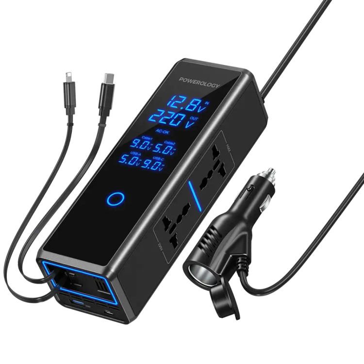 اینورتر 300 وات با کابل جمعشونده پاورولوژی Powerology Car Power Inverter PWCPI300WBK