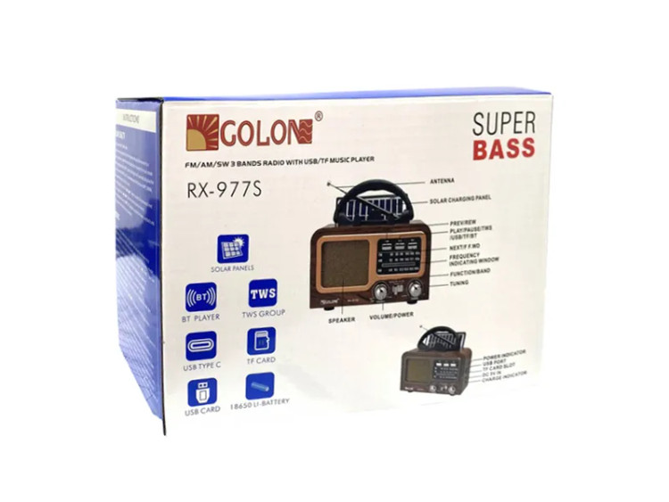 رادیو گولون RX-977S(دارای پنل خورشیدی ) موج کوتاه SW