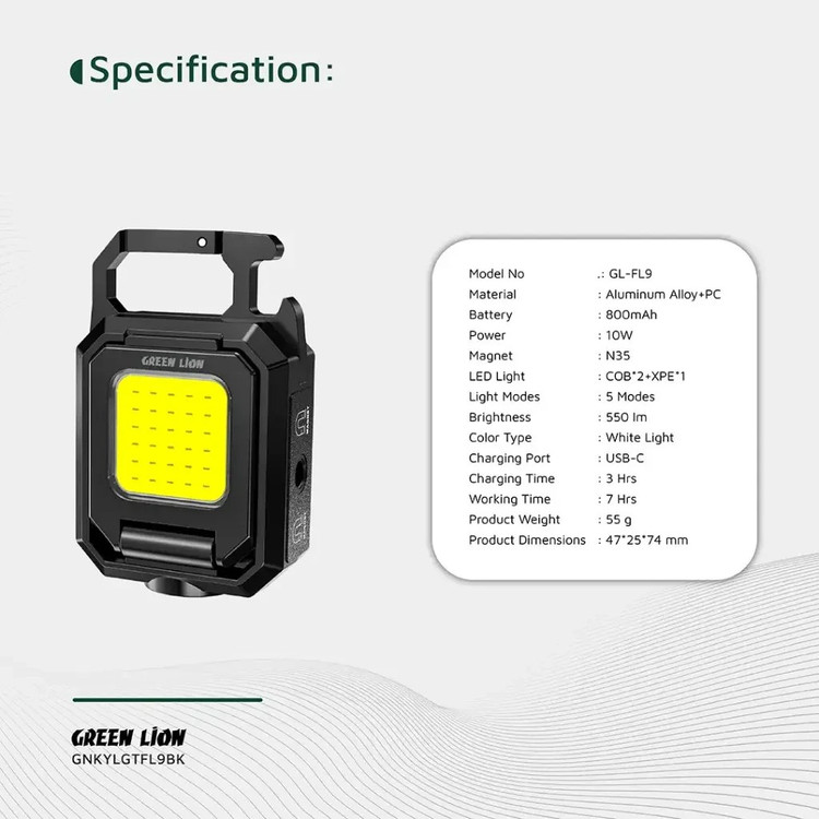 چراغ قوه گرین لاین مدل GNKYLGTFL9BK تاشو با نور مهتابی
