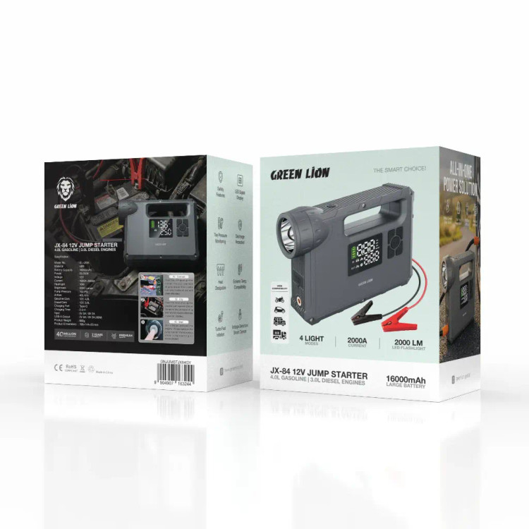 پاوربانک و کمپرسور باد و جامپ استارتر گرین لاین مدل Green Lion Savior 12V Jump Starter ظرفیت ۲۴۰۰۰ میلی آمپرساعت