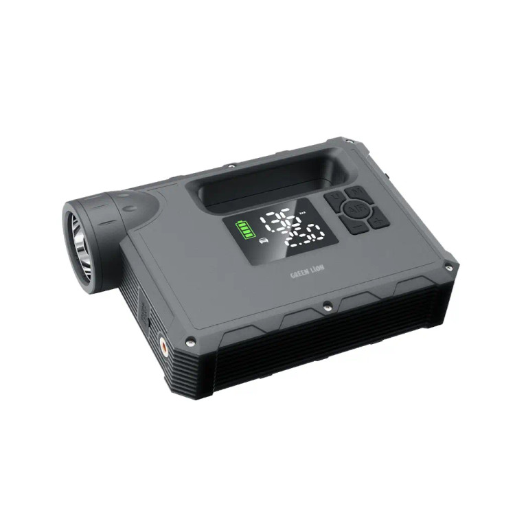 پاوربانک و کمپرسور باد و جامپ استارتر گرین لاین مدل Green Lion Savior 12V Jump Starter ظرفیت ۲۴۰۰۰ میلی آمپرساعت