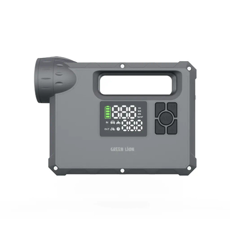 پاوربانک و کمپرسور باد و جامپ استارتر گرین لاین مدل Green Lion Savior 12V Jump Starter ظرفیت ۲۴۰۰۰ میلی آمپرساعت