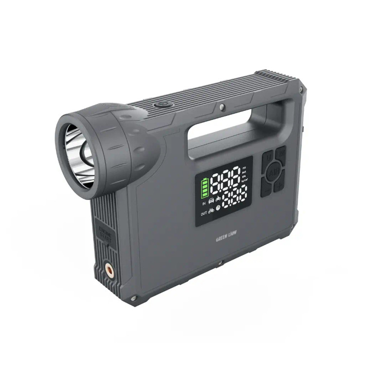 پاوربانک و کمپرسور باد و جامپ استارتر گرین لاین مدل Green Lion Savior 12V Jump Starter ظرفیت ۲۴۰۰۰ میلی آمپرساعت