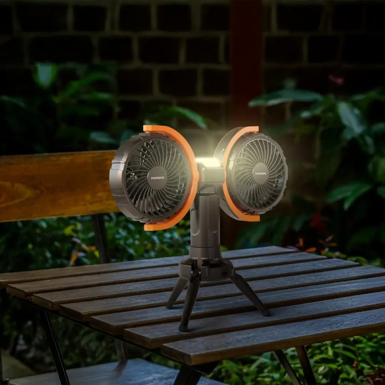 پنکه رومیزی شارژی و پاوربانک پرودو Porodo Dual-Head Oscillating Fan PD-LFST150 دارای چراغ LED