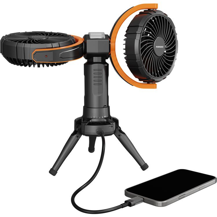 پنکه رومیزی شارژی و پاوربانک پرودو Porodo Dual-Head Oscillating Fan PD-LFST150 دارای چراغ LED