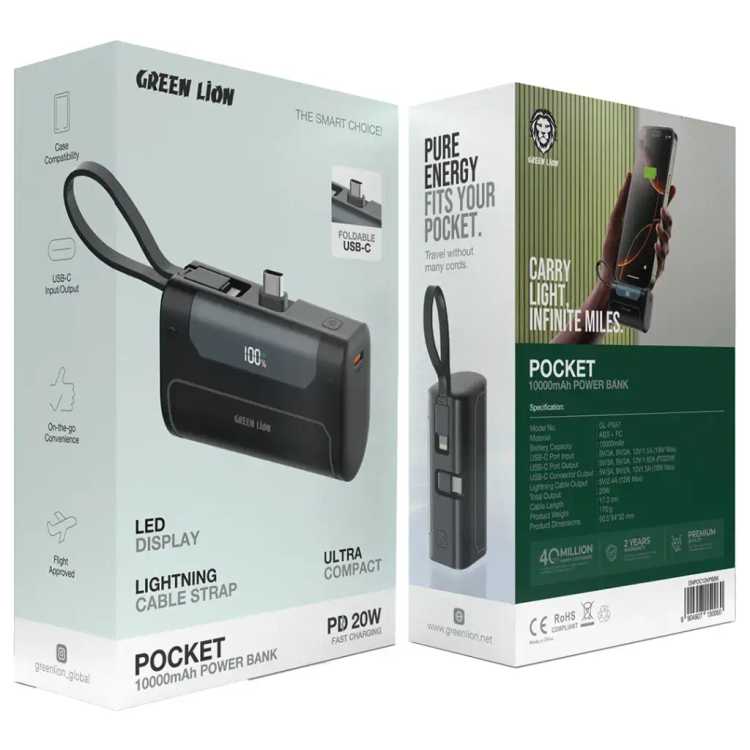 پاوربانک جیبی گرین لاین مدل Pocket با ظرفیت 10000 میلی آمپر