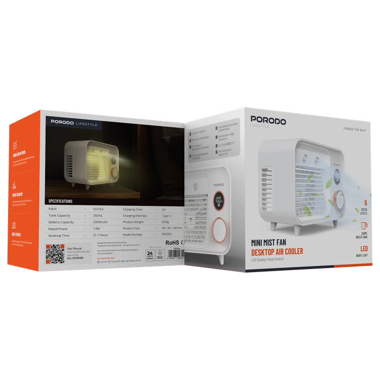 مینی کولر شارژی پرودو Porodo Mini Mist Fan PDF853WH