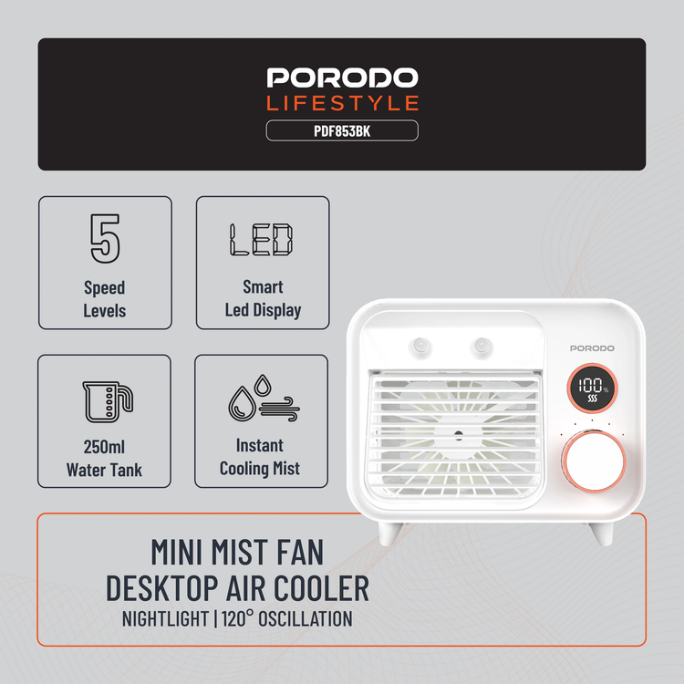 مینی کولر شارژی پرودو Porodo Mini Mist Fan PDF853WH