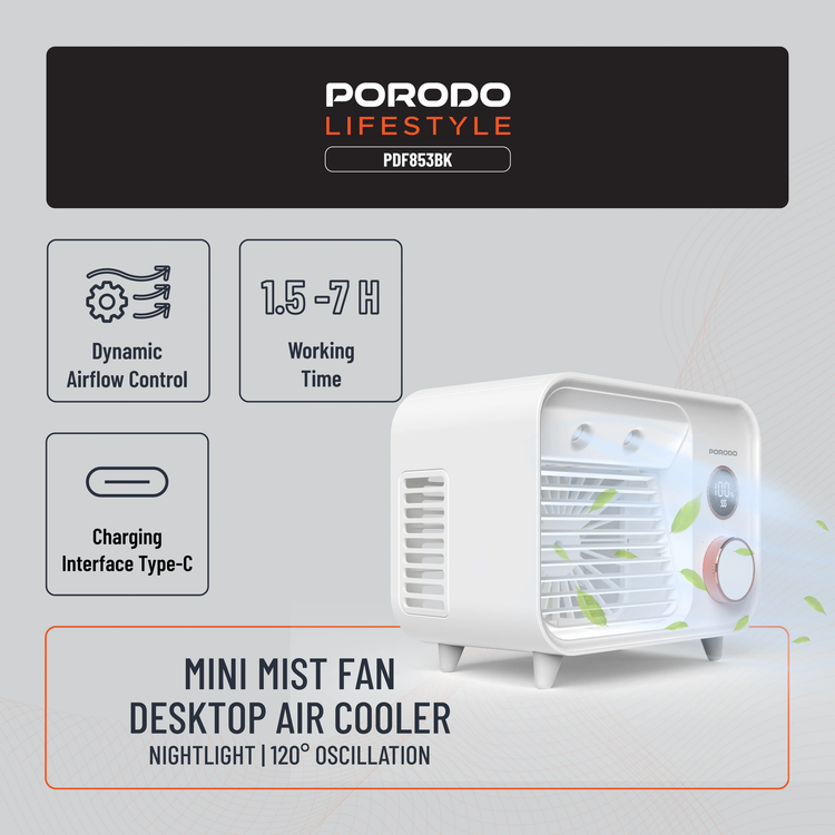 مینی کولر شارژی پرودو Porodo Mini Mist Fan PDF853WH