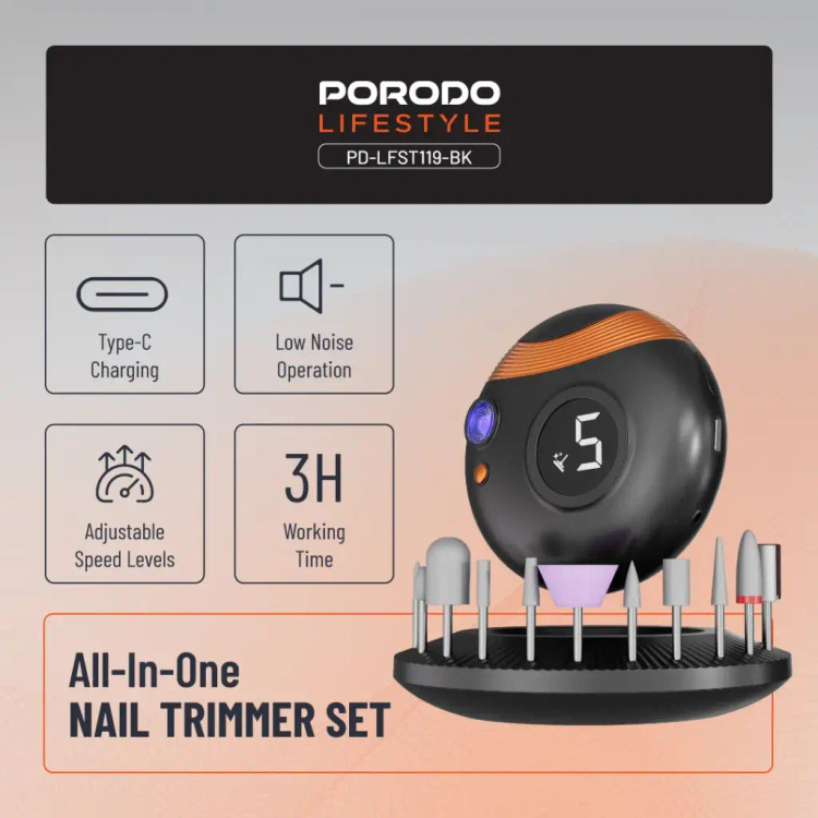 ست کامل ناخن گیر شارژی پرودو Porodo All-In-One Nail Trimmer Set PDLFST119BK