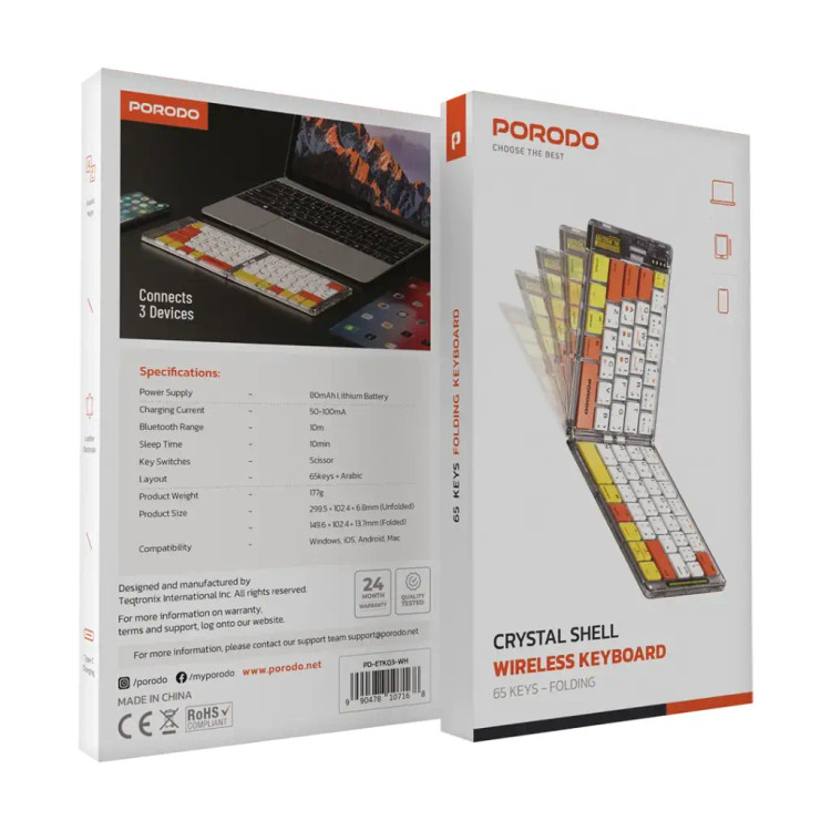 کیبورد بلوتوثی تاشو طرح کریستال پرودو (PD-ETK03) Porodo Crystal Shell Wireless Keyboard