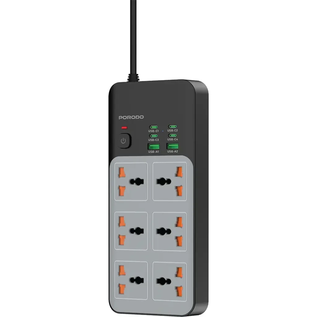 چندراهی برق پرودو مدل PDFWCH100 ظرفیت ۳۰۰۰ وات با ۶ پورت USB