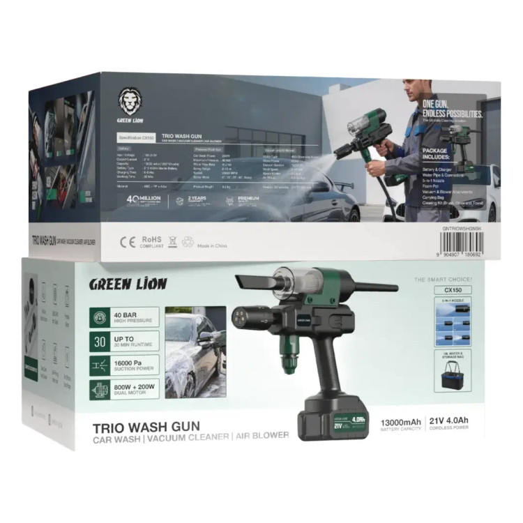 کارواش شارژی و جارو سه کاره مدل Green Lion Trio Wash Gun Car Wash