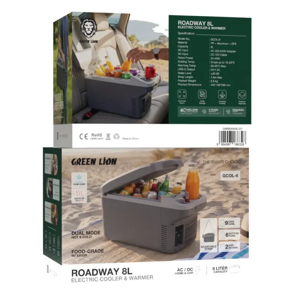 یخچال و گرم‌کن برقی خودرو 8 لیتری گرین لاین Roadway مدل GNRDWAY8LGY